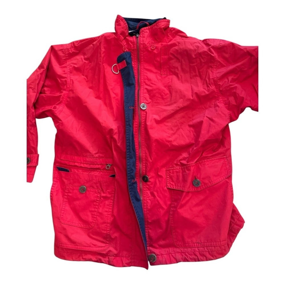 Vintage London Fog Red Women’s Rain Jacket Size XL Zip Up Navy Lined Canvas Coat - Picture 2 of 11